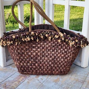 Woven Rafia Beaded Womens Med Totebag Boho Beach Vibe Earth Tone Nautre Inspired